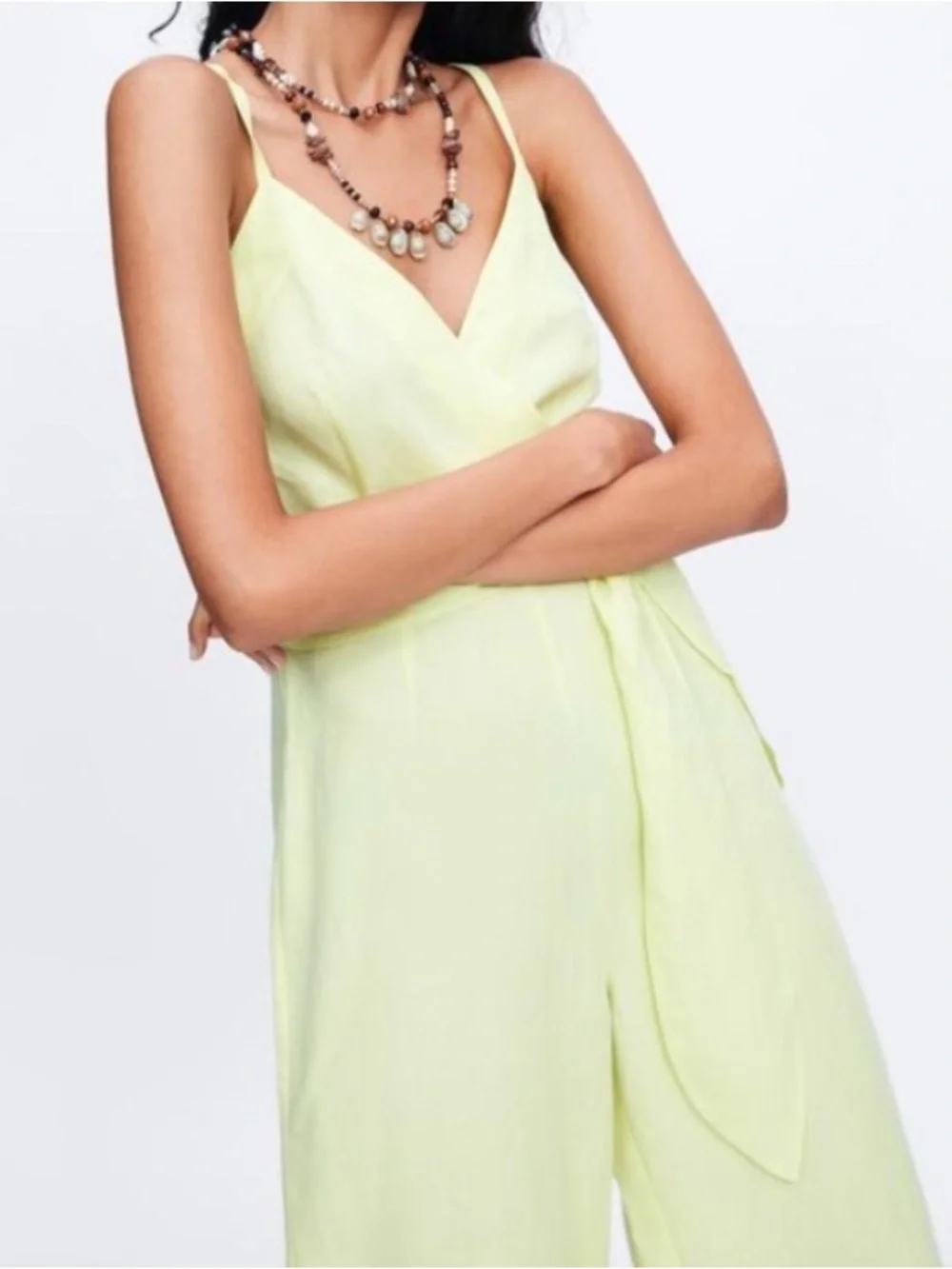 Zara Light Lime Wrap Jumpsuit with Tie Waist